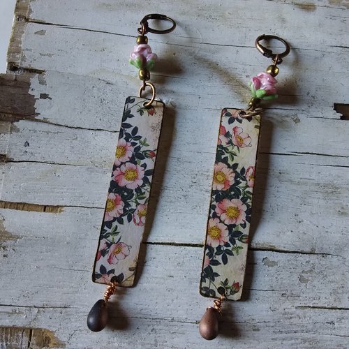 Longues boucles d’oreilles shabby chic, création artisanale française