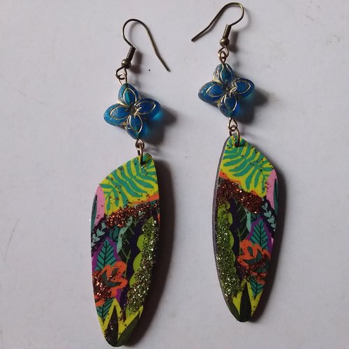 Boucles d’oreilles festives multicolores,  légères,  création artisanale unique