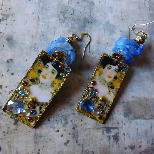 Dame de klimt ii...boucles d’oreilles légères et originales,  perles de verre artisanales ....