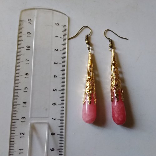 Boucles d’oreilles gouttes quartz rose