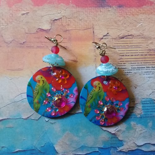 Un lumineux été..boucles d’oreilles,  bois, perle chalumeau,  légères, estivales,  colorées,  uniques,  création artisanale