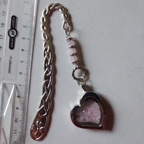 Marque page cœur quartz rose