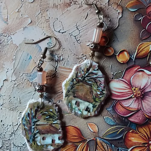 Boucles d’oreilles effet déchiré,  en argile polymère,  série mini tableaux,  légère et uniques,  création artisanale