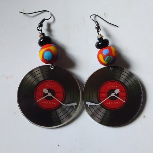 Disco...boucles d’oreilles originales,  ludiques, ooak, perle au chalumeau,  création artisanale unique