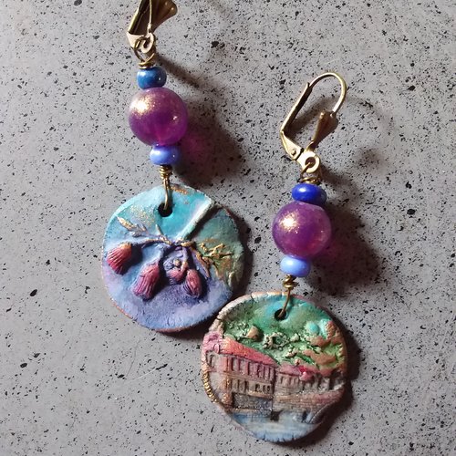 Boucles d’oreilles en céramique artisanale,  création unique