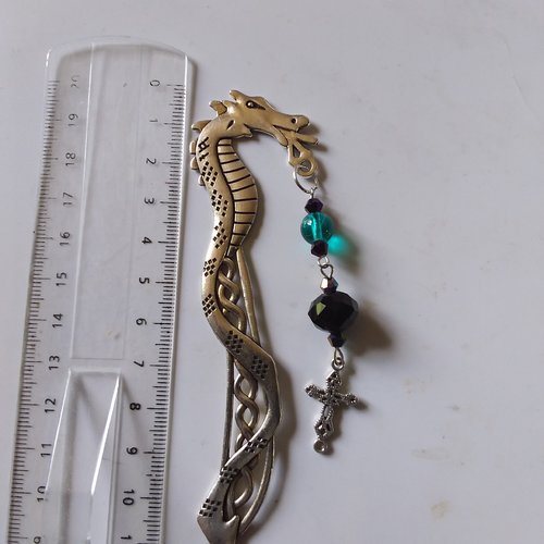 Marque page dragon argenté,  création artisanale