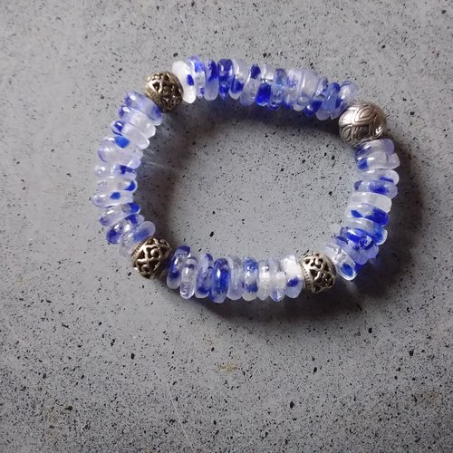 Bracelet élastique perles de verre recyclées ghana,  création artisanale unique