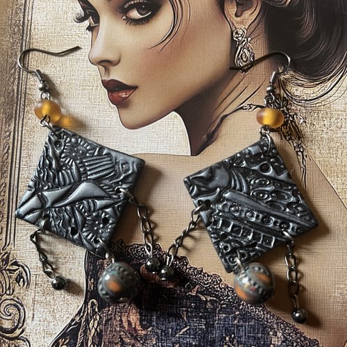 Après-midi d’automne, boucles d’oreilles en argile polymère, création artisanale unique