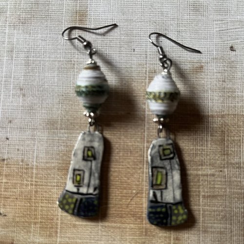 Graffiti …boucles d’oreilles en céramique artisanale et perles de papier