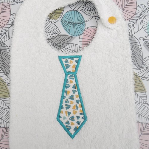 Bavoir éponge bébé/enfant personnalisable avec cravate coton fantaisie/broderie bleu turquoise