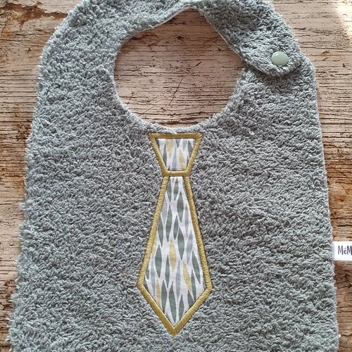 Bavoir éponge bébé/enfant personnalisable avec cravate coton fantaisie/broderie vert kaki