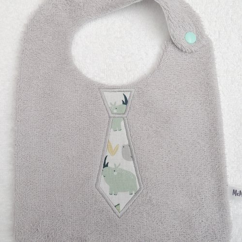 Bavoir éponge bébé/enfant/garçon personnalisable avec cravate coton fantaisie/broderie gris perle
