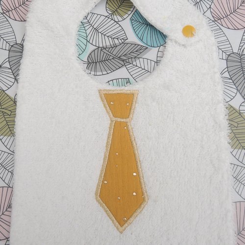 Bavoir éponge bébé/enfant/garçon personnalisable avec cravate coton fantaisie/broderie doré