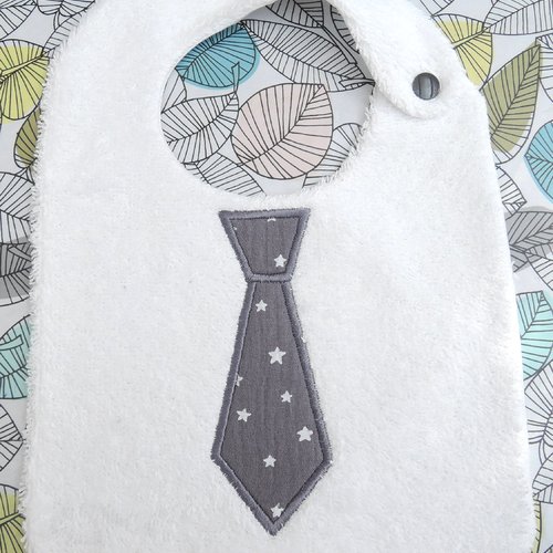 Bavoir éponge bébé/enfant/garçon personnalisable avec cravate coton fantaisie/broderie gris anthracite