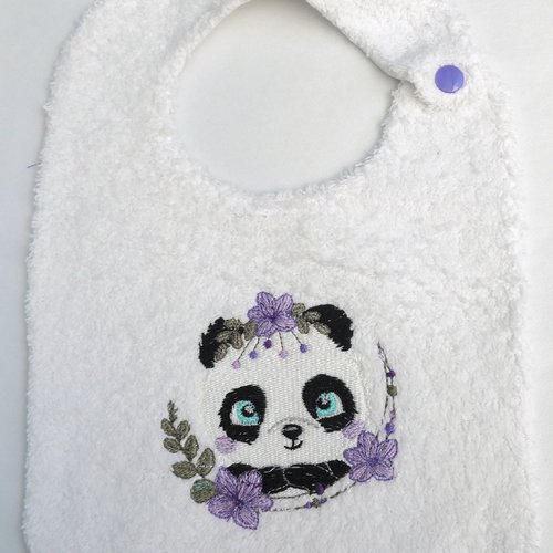 Bavoir éponge bébé/enfant personnalisable animaux brodés panda fleur lilas