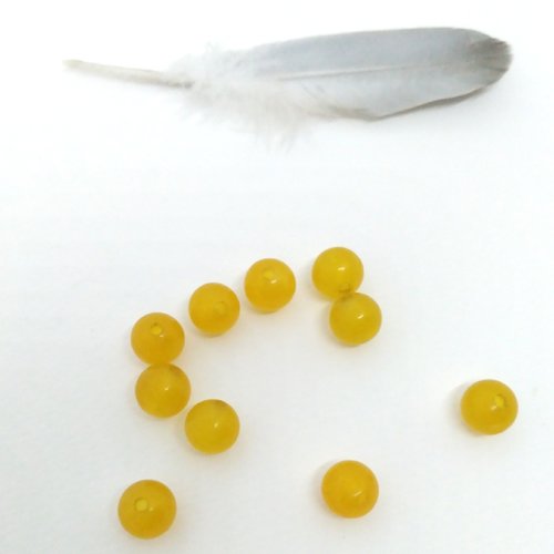 Lot de 10 perles de verre jaune moutarde diam 6 mm