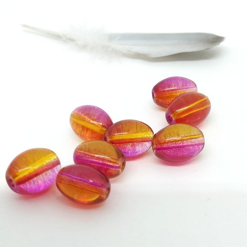 Lot de 8 perles acrylique ovale rose et orange 11 x 7 mm