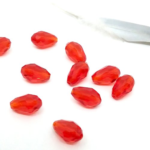Lot de 10 perles gouttes de cristal de verre swarovski à facette rouge dim 11 x 8 mm trou 1 mm