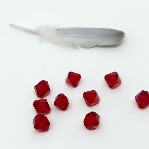 Lot de 10 toupies de cristal de verre swarovski à facette rouge dim 6 mm