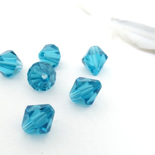 Lot de 10 toupies de cristal de verre swarovski bleu à facette turquoise dim 10 mm