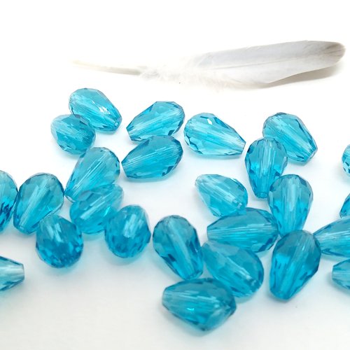 Lot de 10 perles gouttes de cristal de verre swarovski à facette turquoise dim 11 x 8 mm trou 1 mm