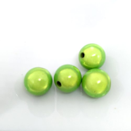 Lot de 4 perles magique vert printemps diam 14 mm