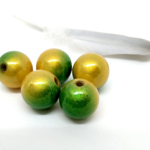 Lot de 5 perles magique vert-jaune  printemps diam 11 mm