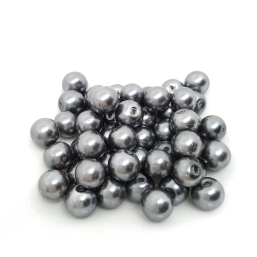 Lot de 10 perles de verre façon perle de culture grises diam 8 mm