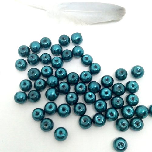 Lot de 10 perles de verre turquoise  nacré diam 6 mm