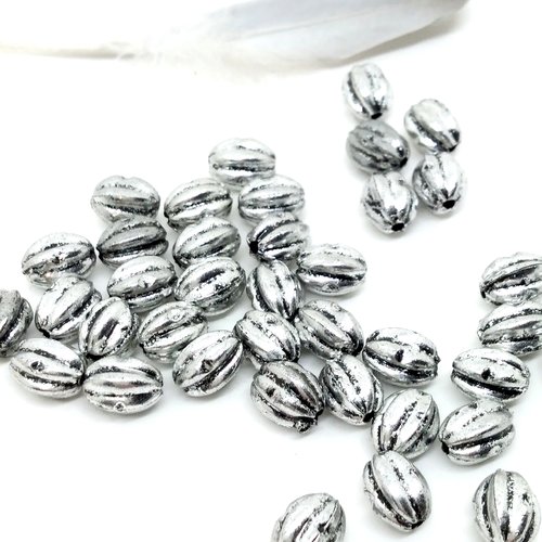 Lot de 10 perles grain de café acrylique couleur argenté 8 mm