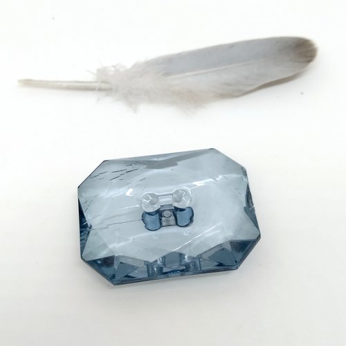Bouton bleu acier acrylique rectangulaire 30 x 24 mm