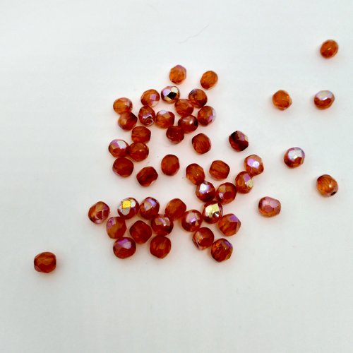 Lot de 48 perles de verre orange à facettes 4 mm