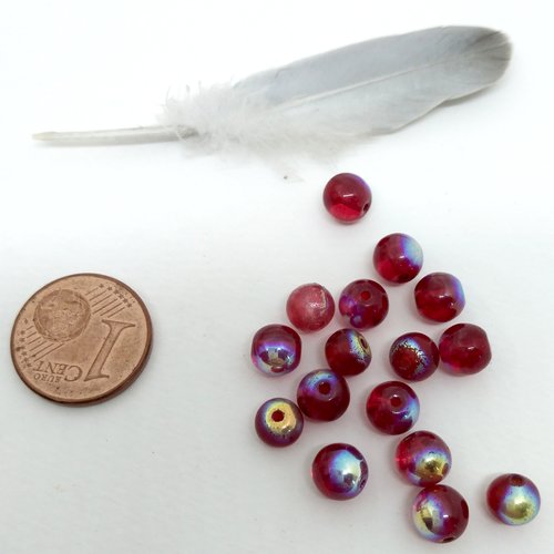 Lot de 16 perles de verre rouge à reflets diam 6 mm