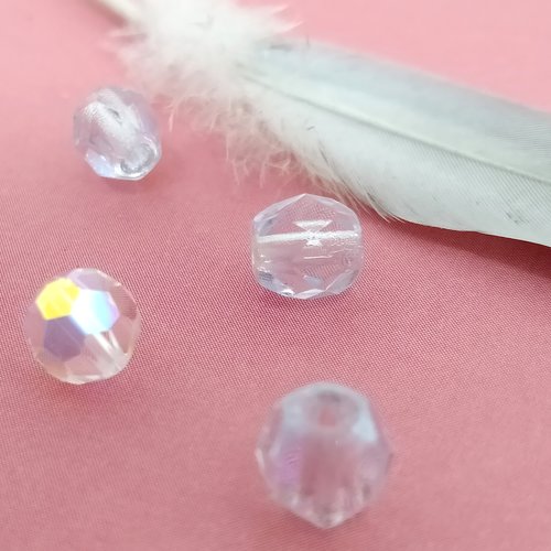 Lot de 6 perles à facettes blanche en verre cristal 6 x 5 mm