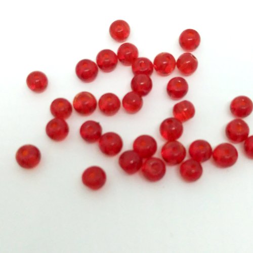 Lot de 32 perles de verre rouge diam 4 mm