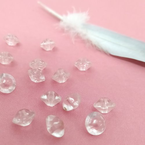 Lot de 14 perles toupie acrylique rose pale 6 x 4 mm