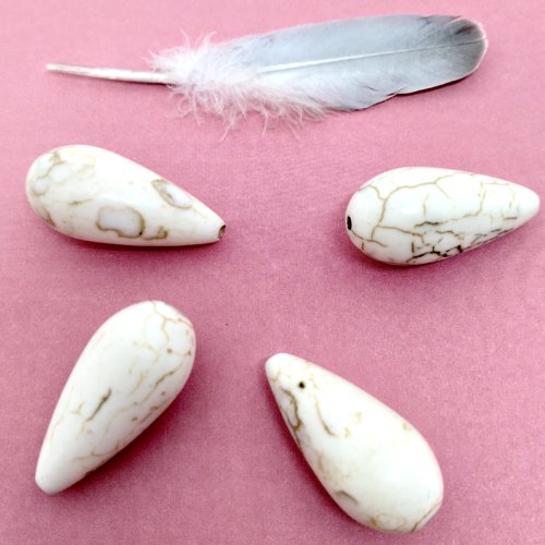 Perle goutte blanche, poire howlite, pierre blanc,  perle poire, pierre, howlite, 40mm, goutte, 25 x 10 mm