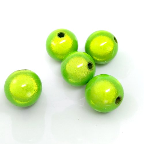 Lot de 5 perles magique vert printemps diam 11 mm