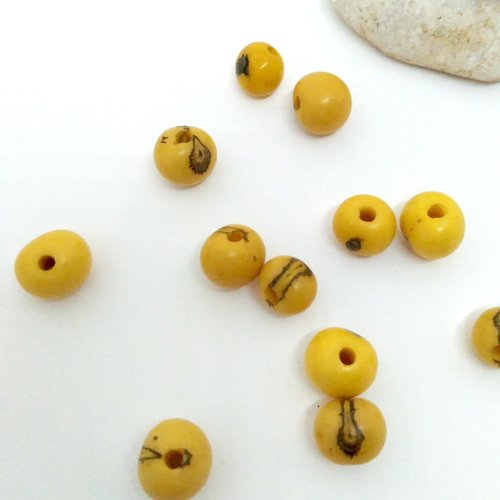 10 perles graines açai jaune moutarde 8 à 14 mm