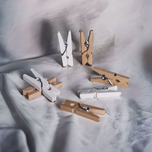 Mini pinces en bois naturelle & blanc x50