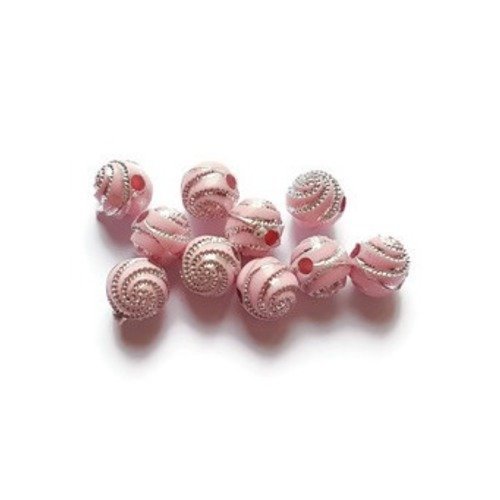 Perles rondes spirales rose pâle 8 mm 