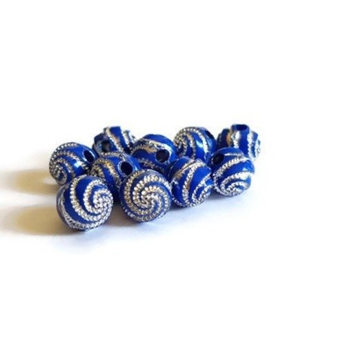 Perles rondes spirales bleues électriques 8mm 