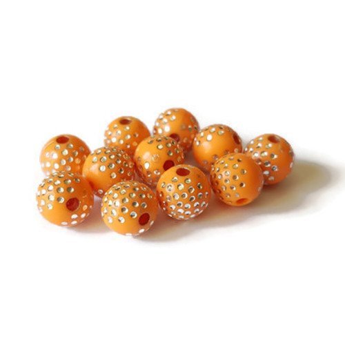 Perles rondes oranges points argentés 8mm 