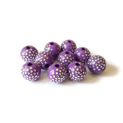 Perles rondes violettes points argentés 8mm 