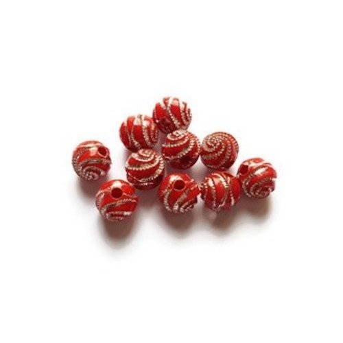 Perles rondes spirales rouges 8mm 