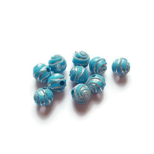 Perles rondes spirales bleues clair 8mm 