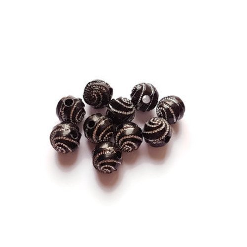 Perles rondes spirales noires 8mm 