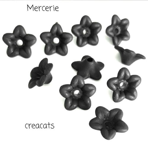 X 10 calottes coupelles fleur acrylique noir givré