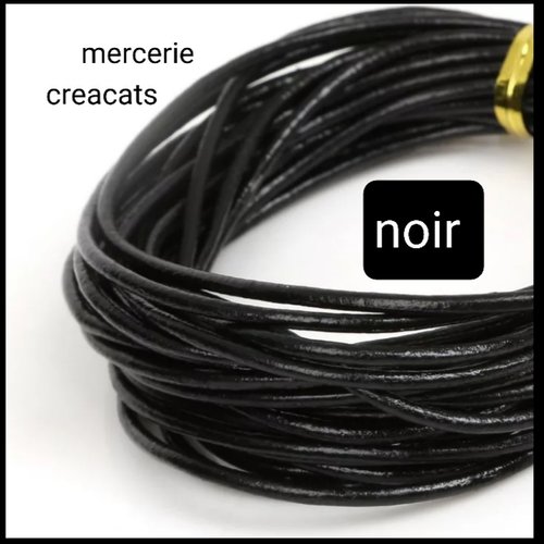 1 mètre de cordon cuir véritable  2 mm de diamètre noir