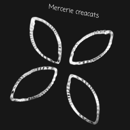 X 4 pendentif connecteur ovale marquise fermé finement ciselé métal argenté